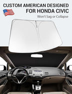 Proadsy 2026 Upgrade Windshield Sun Shade Custom Fit 2006-2011 Civic Foldable Front Sunshade Protector Sun Visor Blocks UV Rays Keep Car Cooler