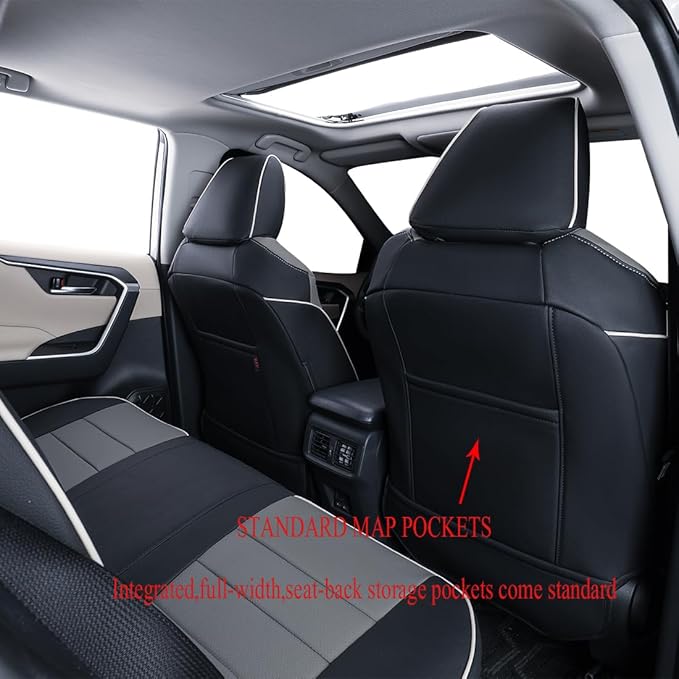 EKR Rav4 Seat Covers Custom Fit for Toyota Rav4 (Only Hybrid) 2019-2025 LE,XLE,XLE Premium,Limited,Woodland Edition, Leather Car Seat Cover Full Set for SUV,Faux Leather(Black/Gray)