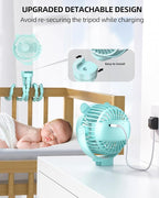 Portable Stroller Mini Fan, Small Rechargeable Personal Cooler w/ 360° Rotation, Baby Essentials for Car Seat, Crib, Bike, Treadmill, 3-Speed Battery Powered Stroller Accessories, Mint