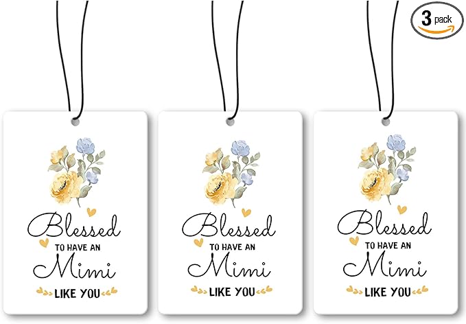 Mimi Grandma Gifts Car Air Freshener Hanging 3 Pack, Blessed to Have An Mimi Car Accessories Gifts for Grandma Christmas Women,Rustic Floral Scent Card Lavender for Closet Bathroom Decor