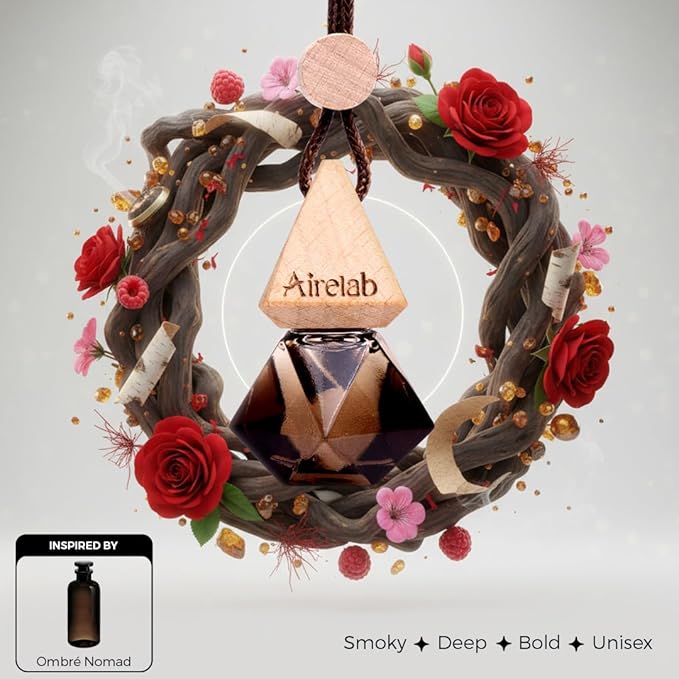 Car Air Freshener 8ml | Perfume Style Freshener Inspired by L.Vitton Ombré nomad Fragrance | Natural Essential Oil Glass Bottle with Wooden Diffuser | Lasts Up to 60 Days