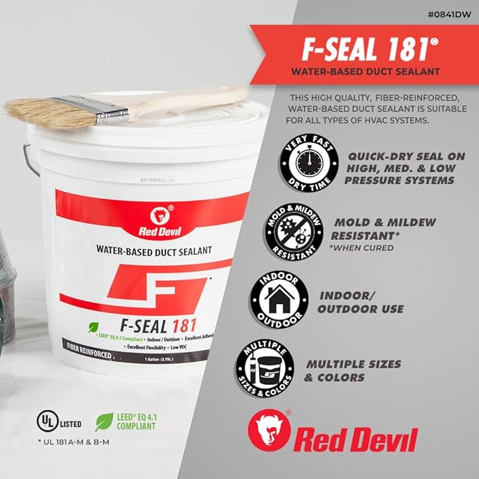Red Devil 0846DX F-Seal 181 Fiber Reinforced Water Based Duct Sealant, 10.1 oz, Gray, 24 Pack