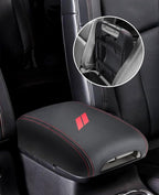INTGET Car Rear Armrest Cover for Dodge Durango Accessories 2011-2023 Leather Middle Center Console Arm Rest Box Lid Seat Protector Cushion Saver (Red Stitches, 2011-2023)