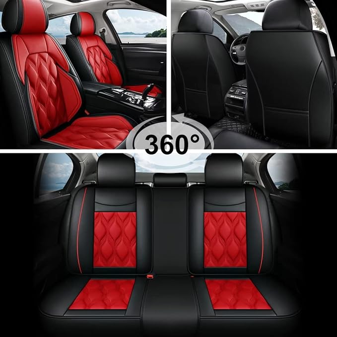 AOMSAZTO Car Seat Covers,Full Set 5 Seats Custom Fit for Acura RDX 2008-2026,Leather Carseat Automotive Cushion Covers Seat Protector,Airbag Compatible Waterproof Black&Red