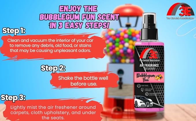 3E Car Air Freshener Concentrate – 64 oz – Professional Automotive Fragrance – Multiple Scents (Bubblegum)