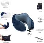 TALLGO Travel Pillow, Best Memory Foam Neck Pillow Head Support Soft Pillow for Sleeping Rest, Airplane Car & Home Use (Dark Blue)