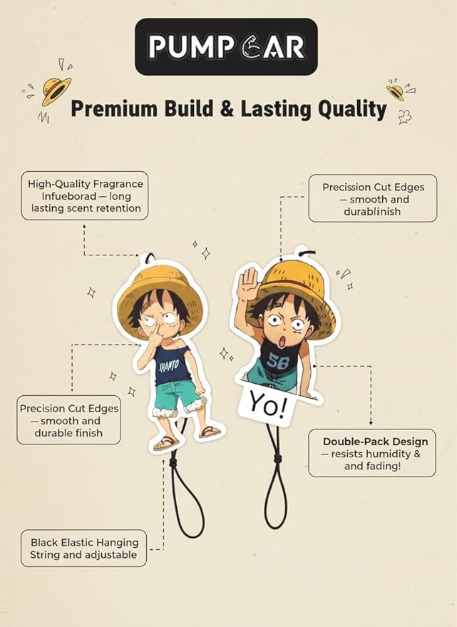 PumpCar 2 pieces Luffy kid double-sided hanging Japanese anime cherry-scented One Piece car air freshener Cool anime hanging air fresheners for rearview mirror Car Interior Accessories Household Gifts