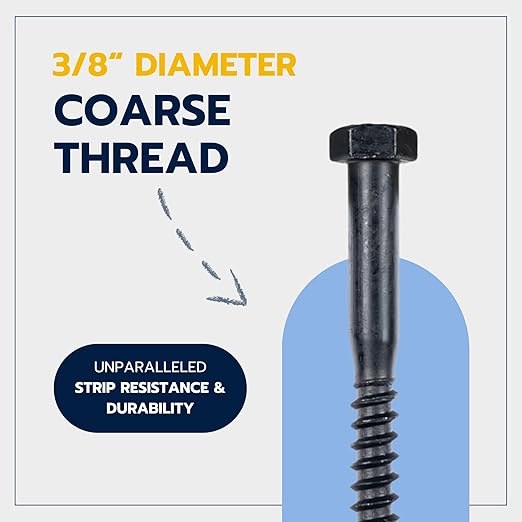 3/8 x 5 (50 Pack) Lag Screw Kit, 50 Screws and 50 Washers, Ceramic Black Ruspert Coating for Exterior Use, Meets ASTM A307 and ASME B18.2.1, Industrial/Commerical Grade by Makers Bolt