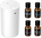 Airversa Waterless Essential Oil Diffuser Starter Kit with 4 x 10mL Hotel Scent Fragrance Oil, Battery Operated Mini Scent Air Machine Portable Diffuser for Home Car Office, AN8 Kit White