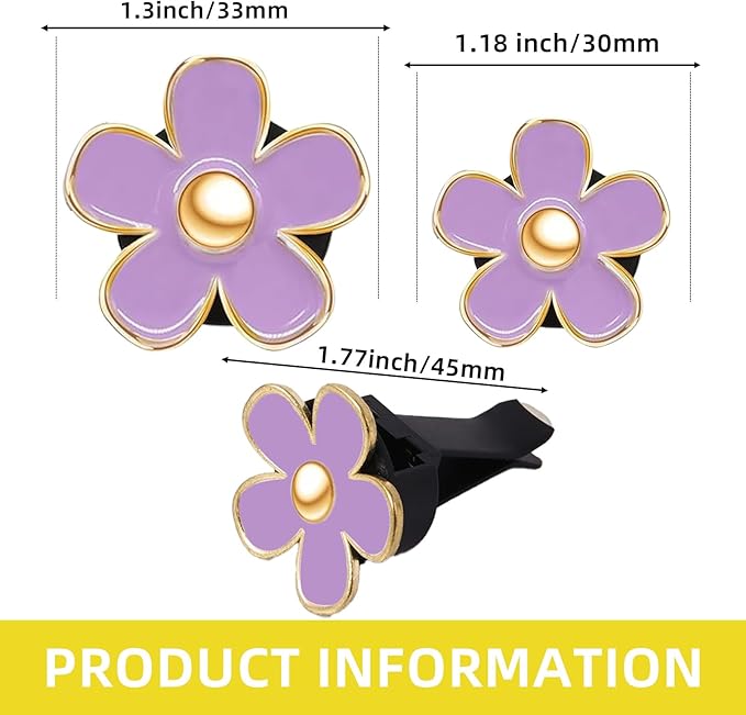 NBTEPEM 6 PCS Daisy Flower Air Vent Clip Car Decoration Accessories Air Conditioning Outlet Clip Car Air Freshener Clip Charm Car Interior Decor(3 cm, 3.3 cm, White, Purple)