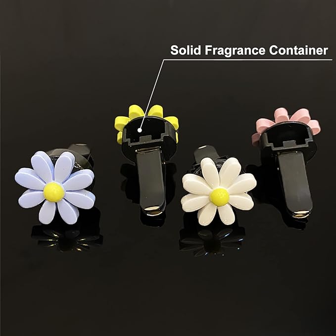 4 Pieces Daisy Flower Air Vent Clips, Cute Colorful Car Air Freshener Clip & Diffuser, Boho SUV Outlet Vent Decorations, Charm Car Inter Decor Accessories for Girls Women