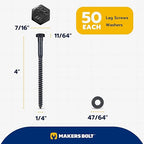 1/4 x 4 (50 Pack) Lag Screw Kit, 50 Screws and 50 Washers, Ceramic Black Ruspert Coating for Exterior Use, Meets ASTM A307 and ASME B18.2.1, Industrial/Commerical Grade by Makers Bolt