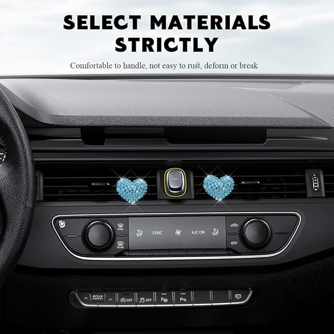4PCS Bling Heart Air Vent Clips, Car Air Freshener for Women, Air Fresheners Diffuser Clip Charm, Car Air Conditioning Outlet Clip Decorative Accessory for Women Girls (Lake Blue, Style1)