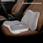 Car Seat Cushion & Lumbar Support Set, Memory Foam Seat Cushion for Long Sitting & Driving, Ideal for Truck Bus Van Drivers, Office Chair Cushion Set (Gray) (White)