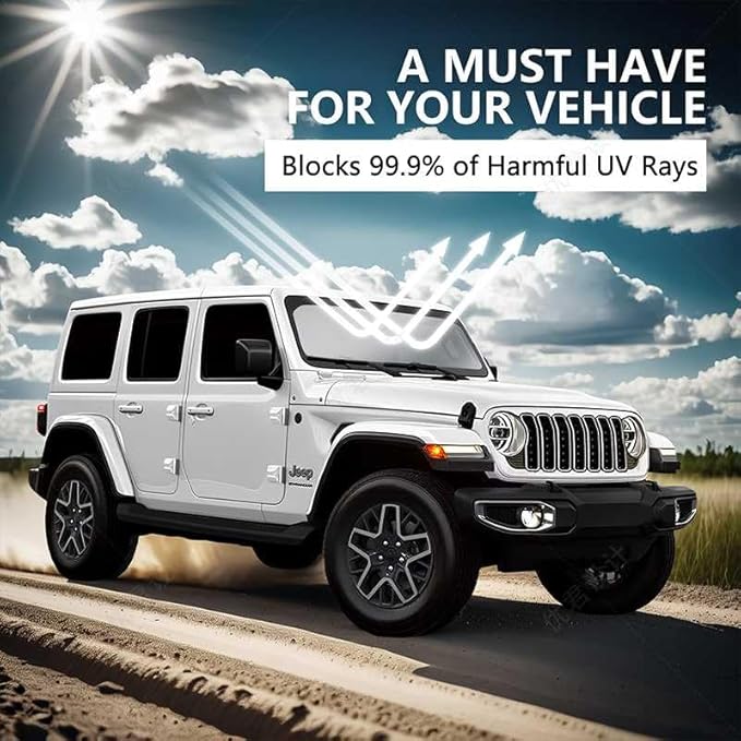 Upgraded Sunshade, Improved UV Protection Fabric, Foldable Front Sun Shade, Custom Accessories for 2018-2025 Jeep Wrangler