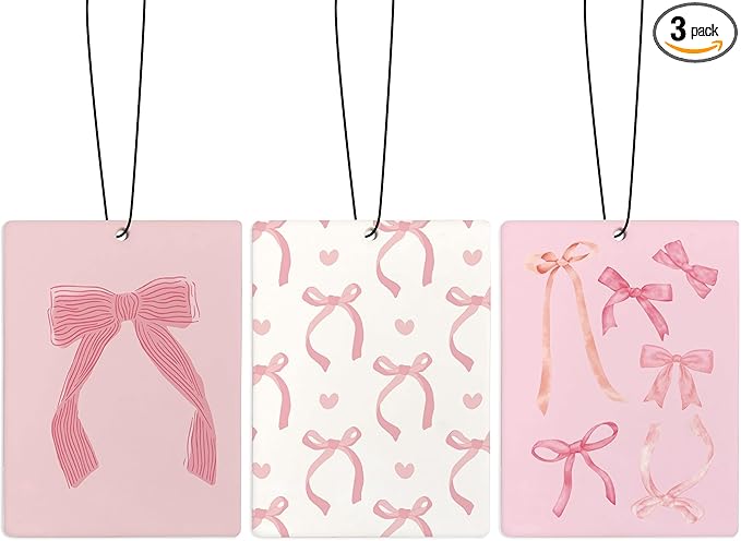 Coquette Pink Bow Air Freshener for Car, Cute Pink Girly Air Freshener Hanging 3 Pcs for Cars Closet Drawer or Books, Cute Girly Preppy Car Mirror Decor for Women