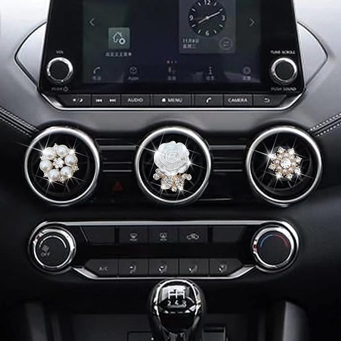 Bling Daisy 3-Pc Air Vent Clips: Flower Car Air Fresheners, Diamond Car Decor