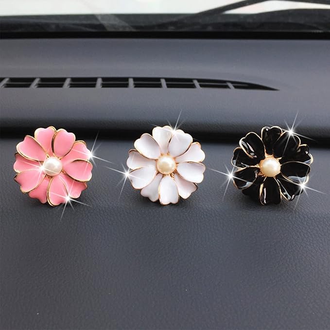 2 Pieces Daisy Flower Air Vent Clip Cute Car Air Freshener Clip Bling Pearl Car Air Outlet Decorations Charm Car Inter Decor Accessories for Girls Women