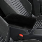 Sheepskin Armrest Cover Auto Center Armrest Cover Car Soft Console Pad, Fluffy Wool Auto Center Console Cover for Most Car Arm Rest Decoration Protector 7 x 13 Inch (Shearling, Black)