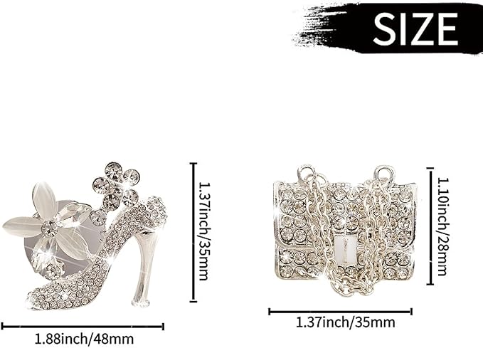 Bling High Heel Shoe & Bag Air Vent Clip, 4 Pcs Crystal Air Freshener Vent Clip Rhinestone Diamond Car Decoration Car Interior Decor Bling Accessory for Women
