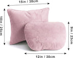 2PCS Car Pillow for Car Neck Pillow for Driving Seat Neck Support Soft Cushion Back Support Head-Rests for Vehicle Sleeping with Elastic Adjustment Strap (Light Pink, Head and Lumbar)
