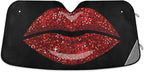 Woman Red Lips Glitter Car Windshield Sun Shade Foldable UV Ray Sun Visor Protector Sunshade to Keep Your Vehicle Cool (55" x 27.6")