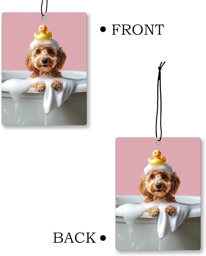 Golden Doodle Dog Bathroom Air Freshener 4 Pcs, Pink Goldendoodle Dog Hanging Scents Air Freshener for Women Girls Gifts, Cute Puppy Scented Car Accessories Decor for Bathroom Washroom