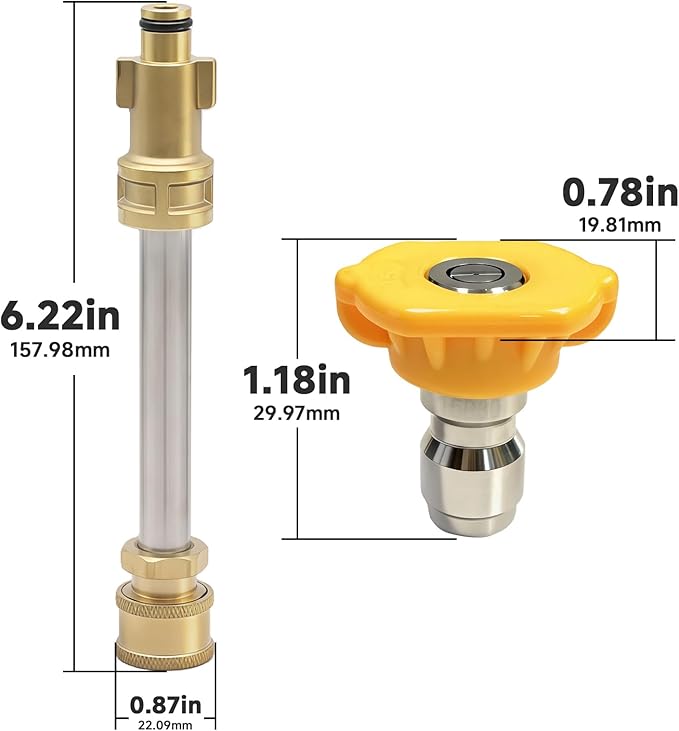 Pressure Washer Adapter with 1/4" Quick Connect and 5 Nozzles, 6" Metal Adapter Replacement Compatible with Ryobi, Dewalt, Husky, Portland, Harbor Freight, Up to 3000 PSI
