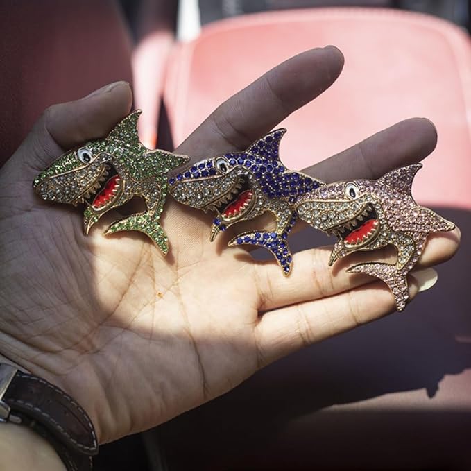 Generic 2 PCS Bling Rhinestone Sharks Car Air Vent Clips Cute Marine Animals Car Air Freshener Clip Air Conditioning Outlet Clip Funny Car Interior Decoration Accessories for Women Men (Blue Green)