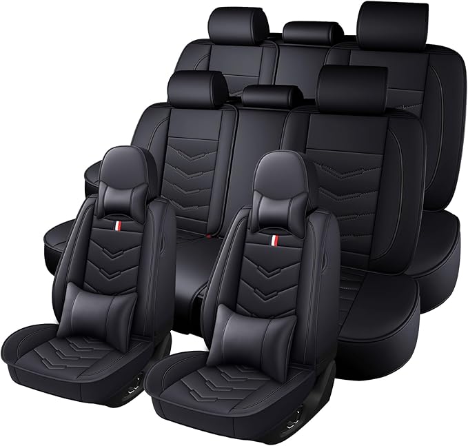 Car Seat Cover 8 Seats for Toyota Highlander 2001-2025, Waterproof Durable Premium Leather Car Seat Protector, Comfortable Anti-Slip Stylish Sport Seat Cover(8 Seats Luxury,Black)