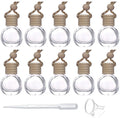 10 Pcs 8ml Hanging Essential Oil Diffuser,Empty Clear Glass Oblate Car Air Freshener Perfume Aromatherapy Pendant Bottle Vials With Wooden Caps & Hanging String-FREE 1 Funnel&Dropper
