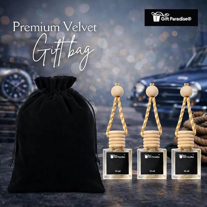 Morning Sunshine scent, Set of three Sunwashed Scented Car Air Freshener in Velvet gift bag– Fragrance Oil Diffuser – Long Lasting, Non-Toxic Hanging Car Fragrance for Men & Women – Clean Linen Scent