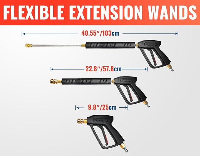 YAMATIC Pressure Washer Gun Wand with Swivel 3/8" Plug & M22 Coupler, Stainless Steel Extension Lance Replacement for Ryobi, Simpson, Craftsman Power Washer for Foam Cannon Car Wash, 4000 PSI