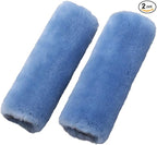 OGLAND 2 Pack Natural Fur Comfort Auto Authentic Sheepskin Car Seat Belt Pads for Adults, Soft Texture Shoulder Neck Cushion Pad Protector, Genuine Australia Merino Wool Cover (Sky Blue)