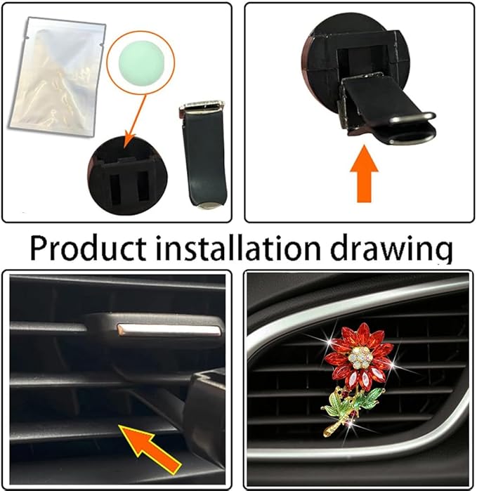 Bling Sunflower Air Vent Clips, Sunflower Car Air Fresheners Vent Clips Car Diffuser Diamond Car Decoration Rhinestone Car Interior Decor (Red)