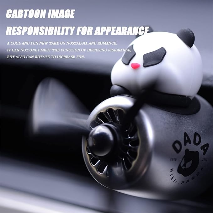 Car fragrance diffuser pilot air outlet fragrance diffuser cartoon rotating fan leaf perfume cute cartoon shape perfume air freshener with 2 fragrances (panda)