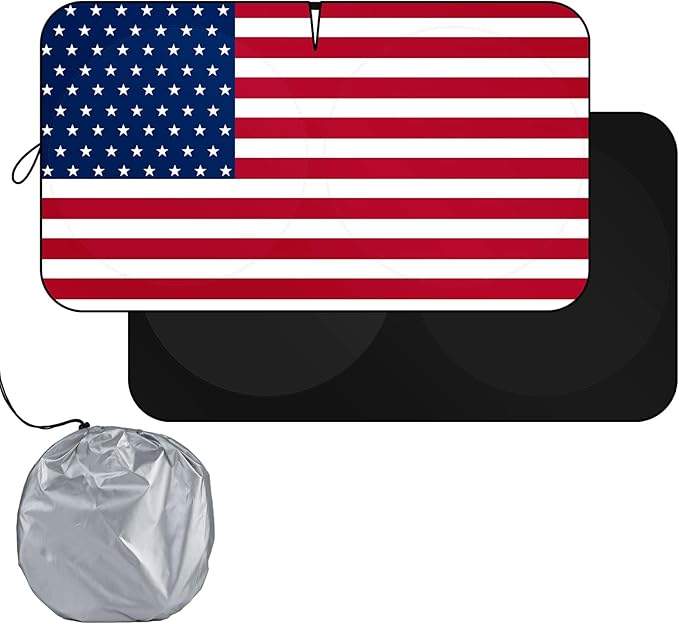 Windshield Sun Shade Original American Flag USA Patriotic Design - Folding Car Front Window Sunshade for Cars SUV Trucks, Max UV Blocking and Keep The Vehicle Cool