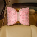 Car Headrest Pillow Pink Sparkly Bling Rhinestone Accessories for Women Bow Seat Neck Support Pillow for Travel Driver Chair Head Rest 2pcs