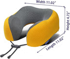 napfun Neck Pillow for Traveling, Upgraded Travel Neck Pillow for Airplane 100% Pure Memory Foam Travel Pillow for Flight Headrest Sleep, Portable Plane Accessories, Yellow Striped Kit
