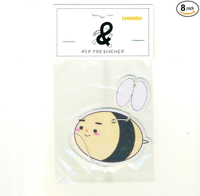 Generic A&D Hanging Air Freshener for Car, Home, Office, Bathroom | 8 Pack | Multiple Designs & Scents (Bikini Tree|Heart|Fish|Bee|Waterdrop|Sock|Golf Ball|Bikini Butterfly) (Bee (Lavender))