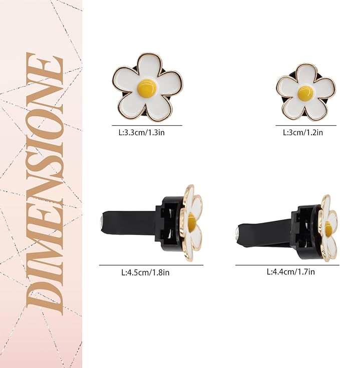 6pcs Flowers Car Decor,Cute Car Air Freshener Vent Clips,White Green Purple Daisy Air Vent Clip Accessories for Women,3cm/2.7cm Refillable Daisy Decor Diffuser