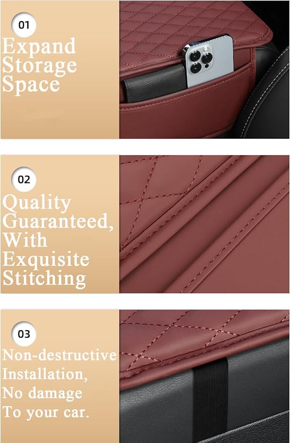 Upgraded Car Center Console Cover, Leather Armrest Cushion Pad with 2 Storage Bags, Microfiber Soft Waterproof Seat Box Cover Protector, Cars Interior Decor Accessories Fit for Most Vehicles