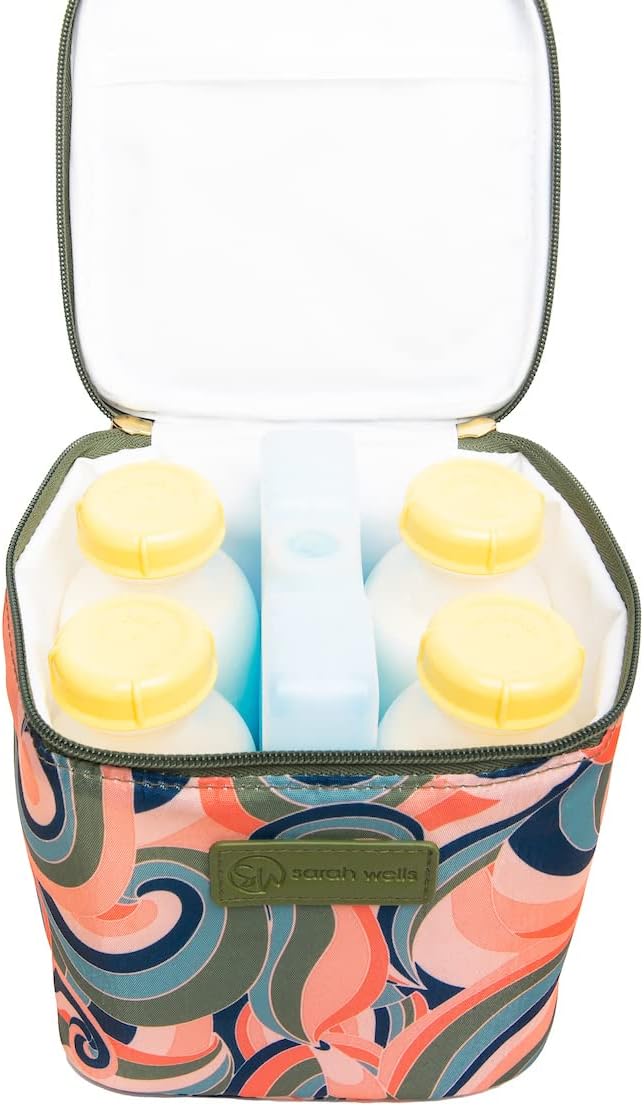 Sarah Wells Cold Gold Breastmilk Cooler Bag with Safety Tested Ice Pack – Insulated Milk Storage for Work, Travel & Daycare – Fits Bottles & Pump Parts – Durable, Washable (Groovy)