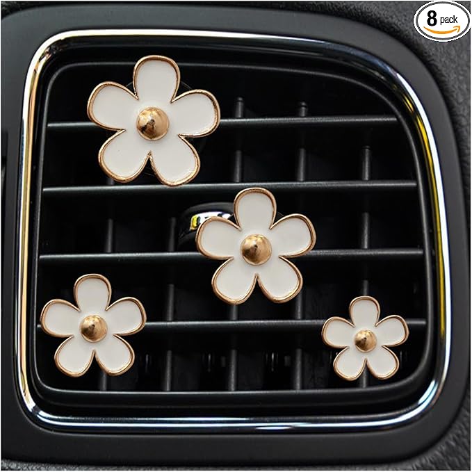 8PCS Car Daisy Flower Air Vent Clip, Cute Auto Outlet Air Conditioning Clip, Sweet Girly Vehicle Fresheners Gift for Women Girls, Car Interior Decor Universal Fit（White）