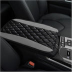 Car Center Console Cushion Pad, 12.6 × 7.48 Inches Waterproof Car Armrest Seat Box Cover, PU Leather Armrest Cover Protector for Most Vehicle, Universal Car Interior Accessories (Black+Gray)