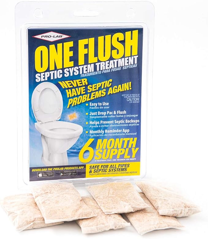 One Flush Septic Tank Treatment Packets - 6 Month Supply of Dissolvable Septic Tank Treatment Packets - Use Septic Treatment Enzymes Packets Monthly to Prevent Expensive Septic System Backups, 6 Count