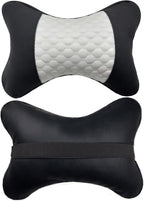 Car Neck Pillows Both Side Pu Leather 2pieces Pack Headrest Fit for Most Cars Filled Fiber Universal Car Pillow (White)