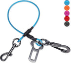 VIVAGLORY Dog Seat Belt Tuffbelt Dog Car Harness, Seatbelt with Clip & Hook for Car Travel, Chew Proof Anti Chew Unchewable Metal Safety Tether Restraint, S, Blue