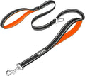 PoyPet 5 Feet Heavy Duty Dog Leash - Car Seat Belt - 2 Handles -Padded Traffic Grip for Extra Control(Orange)