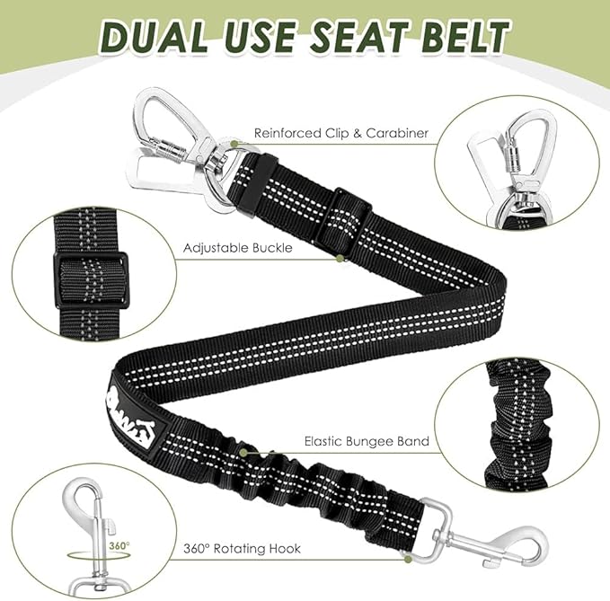 SlowTon Dog Seat Belt Harness for Car, Dog Car Harness Adjustable Mesh Breathable & Dog Seatbelt Safety Tether with Elastic Bungee for Small Medium Large Pets(Blue, Double Clip, S)